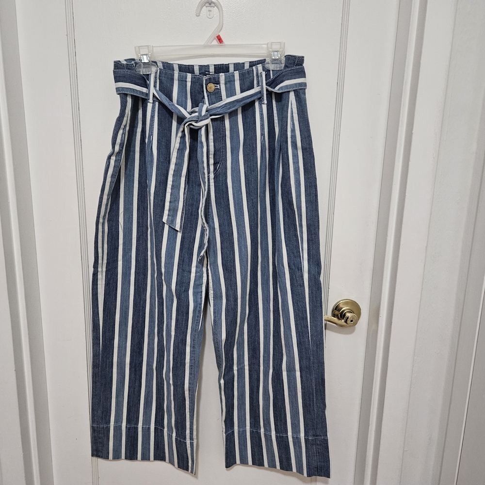 Striped Wide-Leg Pants with Belt